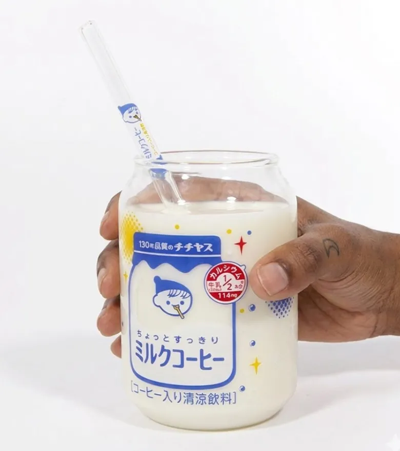 Verre Kawaii Rétro “Milk Cup” + Paille
